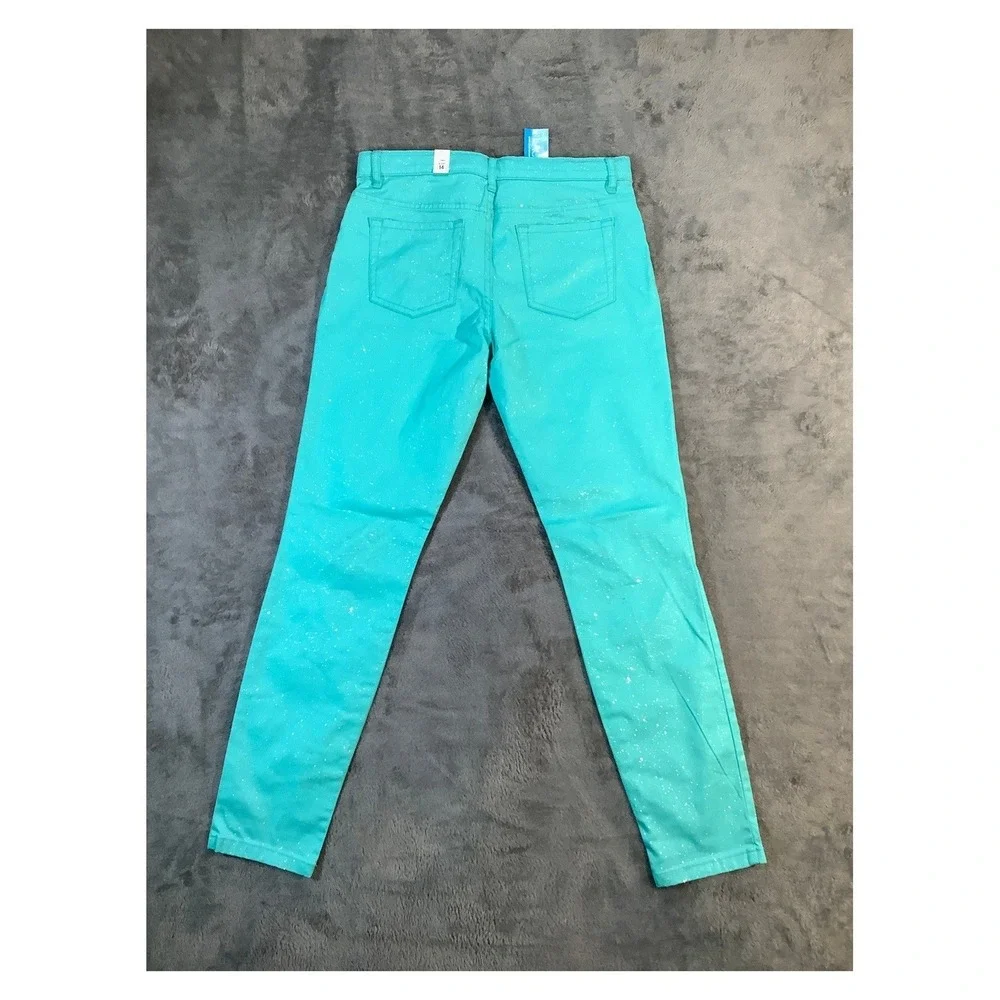 The Children's Place Girls Jeans Size 14 Seafrost Teal Silver Glitter NWT